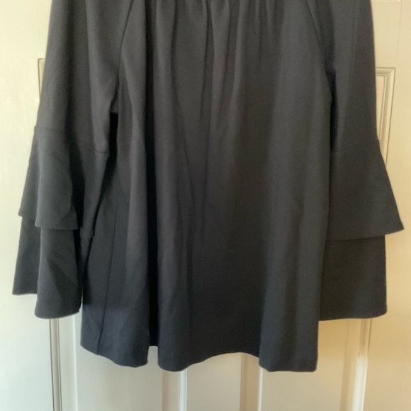 J. Jill Ponte Knit Top Black Flare Sleeve Gathered Neck XL Capsule Minimalist - Picture 4 of 8